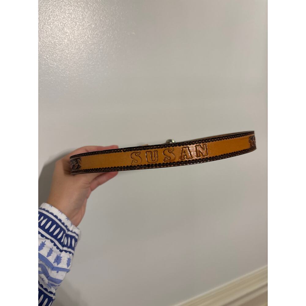 Vintage Belt Stamped Brown Cowhide Leather Size 26 Personalized Name "Susan"